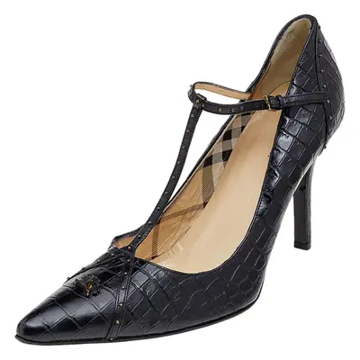 Burberry Black Croc Embossed Leather Pumps Size