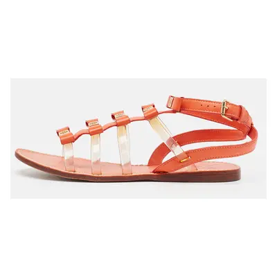 Tory Burch Orange Leather And PVC Kira Flat Sandals Size 37.5