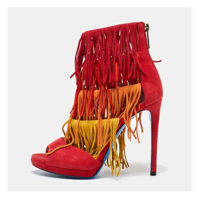 Loriblu Multicolor Suede Cut Out Fringe Platform Sandals Size 37.5