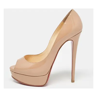 Christian Louboutin Beige Patent Leather Lady Peep Pumps Size 38.5