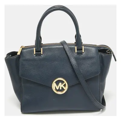 Michael Kors Navy Blue Leather Large Hudson Satchel