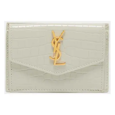 Saint Laurent Off White Croc Embossed Leather Uptown Flap Card Holder