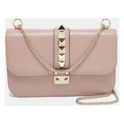 Valentino Dusty Pink Leather Glam Lock Chain Shoulder Bag