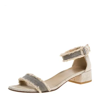 Stuart Weitzman Beige Tweed Nudistchains Sandals Size