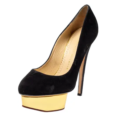 Charlotte Olympia Black Suede Dolly Platform Pumps Size