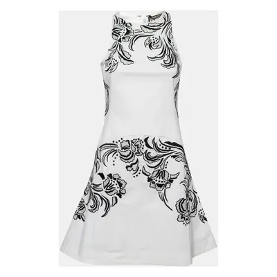 Roberto Cavalli White Cotton Poplin Contrast Embroidered Sleeveless Dress