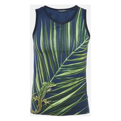 Dolce & Gabbana Navy Printed Cotton Knit Sleeveless T-Shirt