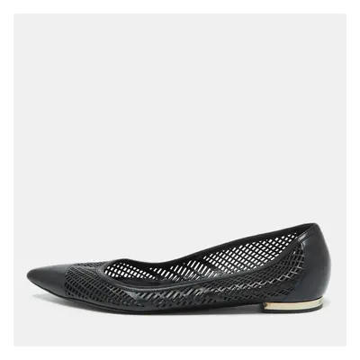 Burberry Black Laser Cut Leather Bradshaw Pointed Toe Flats Size