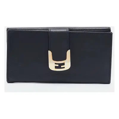 Fendi Black Leather Flap Continental Wallet