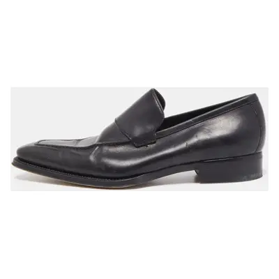 Gucci Black Leather Web Penny Loafers Size 41.5