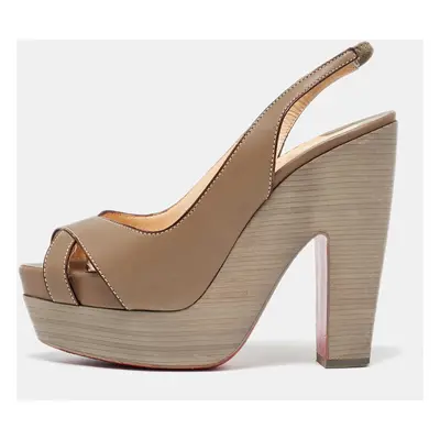 Christian Louboutin Taupe Leather Very Croise Slingback Platform Sandals Size 36.5