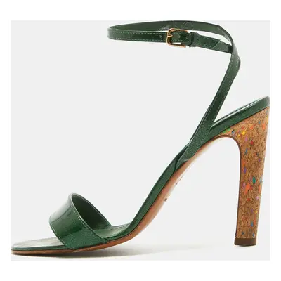 Yves Saint Laurent Green Patent Leather Ankle Wrap Sandals Size