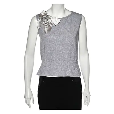 Love Moschino Grey Cotton Bow Detailed Sleeveless Top