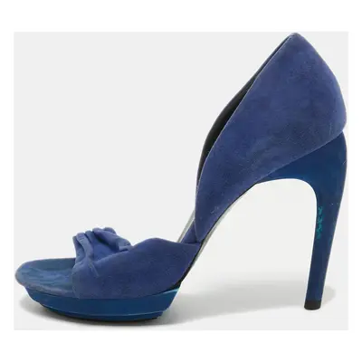 Balenciaga Blue Pleated Suede Platform D'orsay Sandals Size