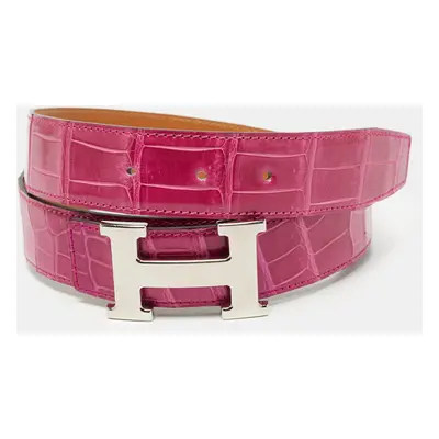 Hermes Rose Scheherazade Crocodile Porosus H Buckle Belt