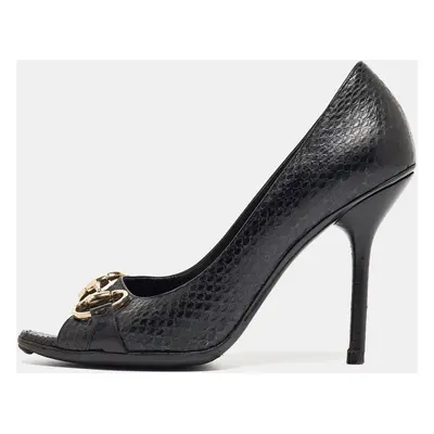 Gucci Black Python Horsebit Open Toe Pumps 38.5