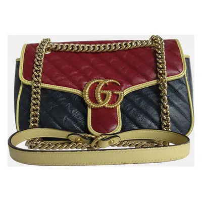 Gucci Metal Burgundy Navy Gold Leather GG Marmont Shoulder Bag