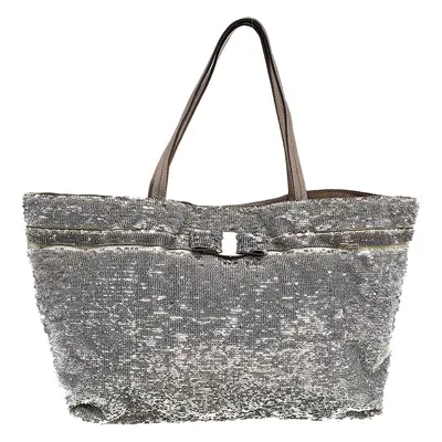 Salvatore Ferragamo Grey Sequins And Nylon Tote