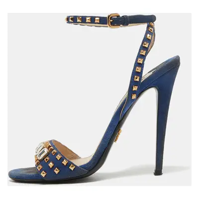 Prada Blue Suede Crystal Embellished Ankle Strap Sandals Size