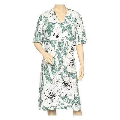 Marni White Floral Printed Cotton V-Neck Midi Dress