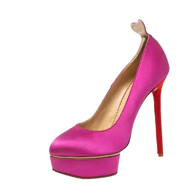 Charlotte Olympia Pink Satin Josephine Platform Pumps Size 38.5