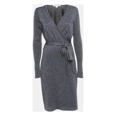 Diane Von Furstenberg Navy Blue Lurex Knit Evelyn Wrap Dress