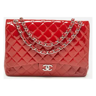 Chanel Red Quilted Patent Leather Maxi Classic Double Flap Bag