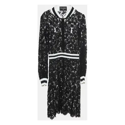 Chanel Black Floral Lace Zip-Up Dress