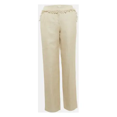 Valentino Beige Linen Fringed Trousers