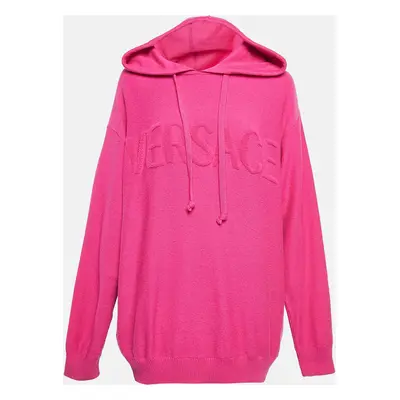 Versace Pink Logo Embossed Wool Knit Hooded Sweater