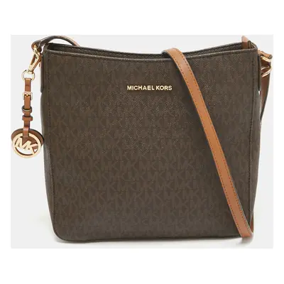 Michael Kors Dark Brown Signature Coated Canvas Jet Set Messenger Bag