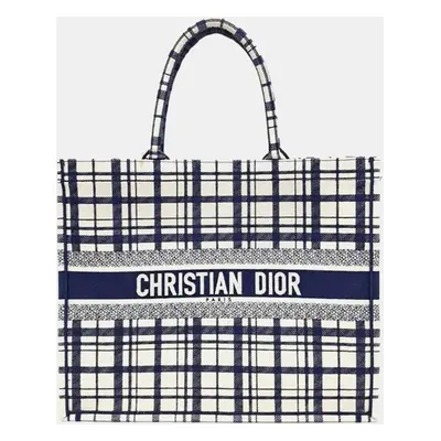 Dior Navy Blue/Ivory Oblique Canvas Book Tote Bag