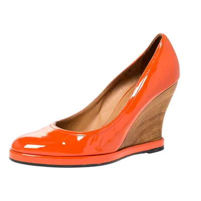 Salvatore Ferragamo Orange Patent Leather Wedge Platform Pumps Size 38.5