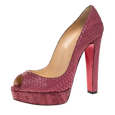 Christian Louboutin Pink Python Leather Lady Peep Toe Platform Pumps Size