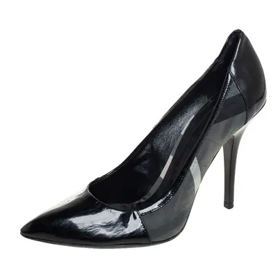 Burberry Black Nova Check Canvas And Patent Leather Pointed Toe Pumps Size