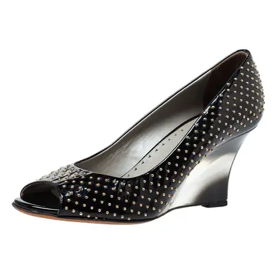 Versace Black Patent Studded Peep Toe Pumps Size