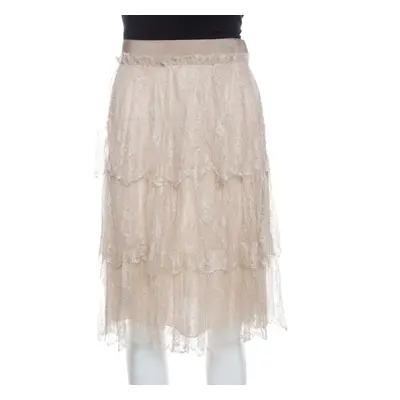 Valentino Beige Floral Tulle Tiered Skirt