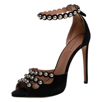 Alaia Black Suede Studded Ankle Strap Sandals Size