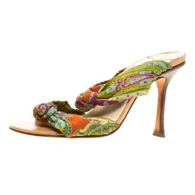 Jimmy Choo Multicolor Fabric Knot Slide Sandals Size