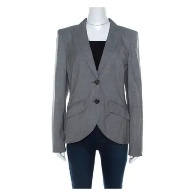 Escada Grey Wool Blend Houndstooth Patterned Double Button Blazer