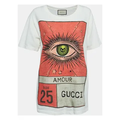 Gucci Off White Graphic Print Cotton T-Shirt