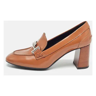 Tod's Brown Leather Block Heel Loafer Pumps Size