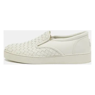 Bottega Veneta White Woven Leather Dodger Slip On Sneakers Size 38.5