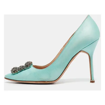 Manolo Blahnik Aqua Blue Satin Hangisi Pumps Size