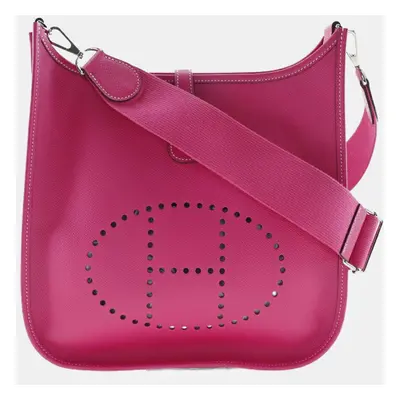 HERMES Evelyn 3PM Shoulder Bag Vaux Epson Rose Tyrian Made in France Pink/Silver Hardware R Cros