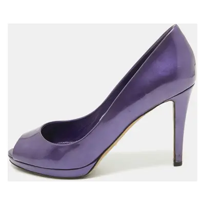 Sergio Rossi Purple Patent Leather Peep Toe Platform Pumps Size 38.5