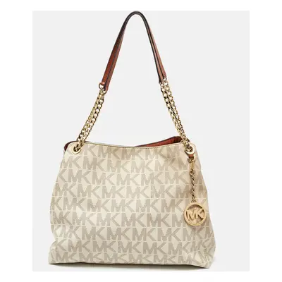 MICHAEL Michael Kors White Signature Coated Canvas Jet Set Shoulder Bag