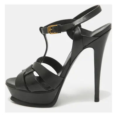 Saint Laurent Black Leather Tribute Platform Sandals Size