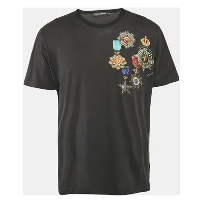 Dolce & Gabbana Black Printed Cotton Round Neck T-Shirt