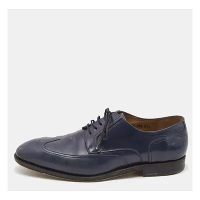 Salvatore Ferragamo Navy Blue Brogue Leather Lace Up Derby Size 44.5